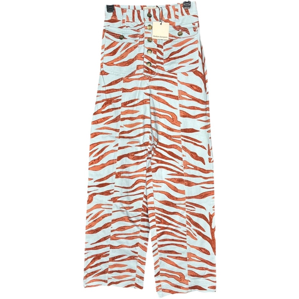 Finders Keepers Garcia Pants Button Fly Blue Tiger Print Size 4/Small